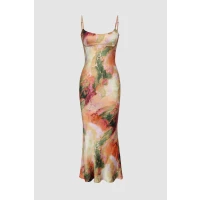 Abstract Print Fitted Midi Slip Dress