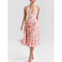 SOLADA English Vintage Rose Print Georgette Halter Sundress | Nordstrom