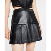 Womens Faux-Leather Pleated Mini Skirt, Created for Macys