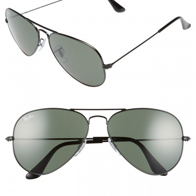 Mens Ray-Ban Original Aviator 58mm Sunglasses - Black/ Grey Green