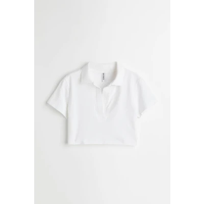 H & M - Collared Crop Top - White