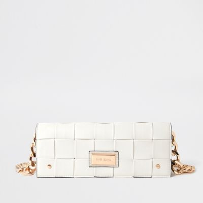 Cream woven baguette clutch bag