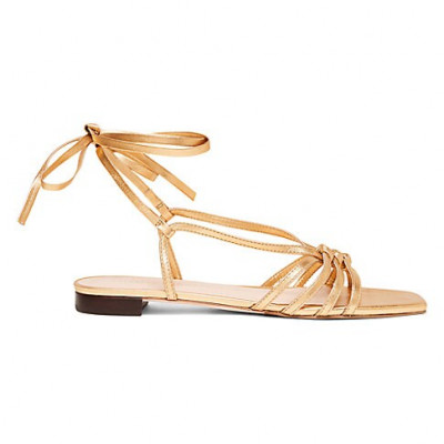 Loeffler Randall Womens Lorelai Flat Ankle-Wrap Metallic Leather Sandals - Gold -