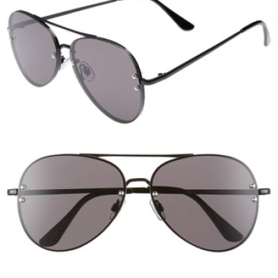 Womens Bp. 60mm Oversize Mirrored Aviator Sunglasses - Black