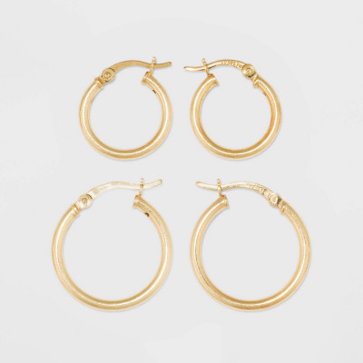 Gold Over Sterling Silver Hoop Fine Jewelry Earring Set 2pc - A New Day Gold