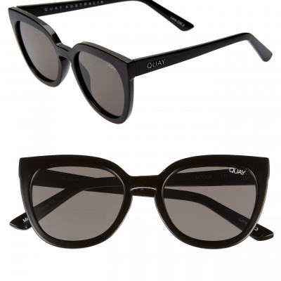 Womens Quay Australia Noosa 50Mm Square Sunglasses - Shiny Black/ Smoke