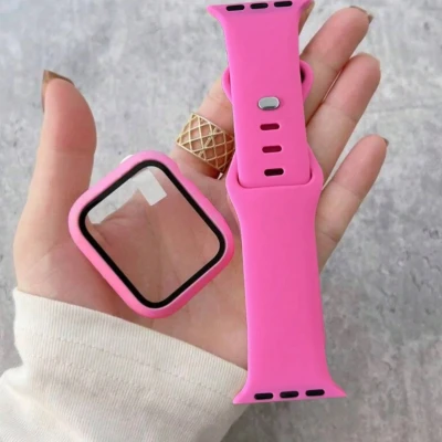 2-In-1 Band & Case Set, Soft Silicone Sport Watch Band In Dusty Rose, Ultra-Thin Tempered Glass Screen Protector Case, Compatible With Apple Watch Series Ultra/SE/10/9/8/7/6/5/4/3/2/1, 38/40/41/42/44/45/46/49mm | SHEIN USA