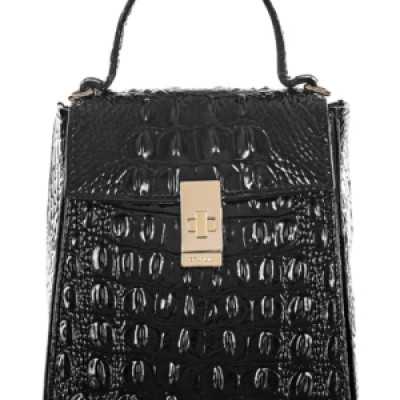 Brahmin Black Melbourne Embossed Leather Midge Satchel