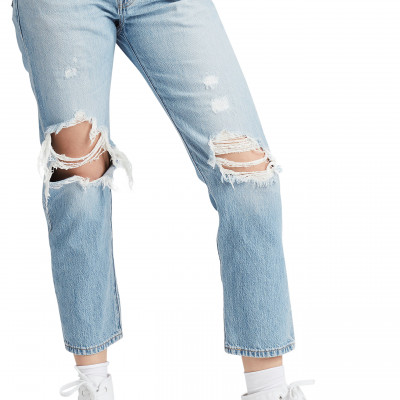 Womens Levis 501 High Waist Ripped Crop Straight Leg Jeans