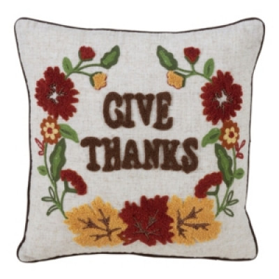 Saro Lifestyle Give Thanks Applique Throw Pillow, 16 x 16