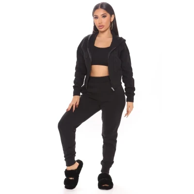 I Got This Zip Up Jacket And Jogger Set - Black