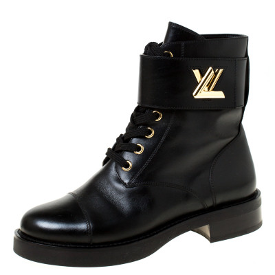 Louis Vuitton Black Leather Lace Up Ankle Boots