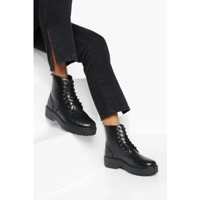 Womens Chunky Platform Combat Boots - Black - 5