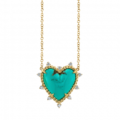 Diamond And Turquoise Heart Twist Necklace