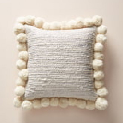 Anthropologie Pompom Jute Accent Pillow