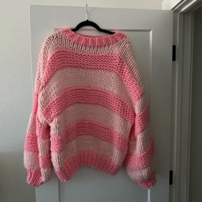 Missguided Pink Striped Hand Knit Oversized Sweater by Poshmark