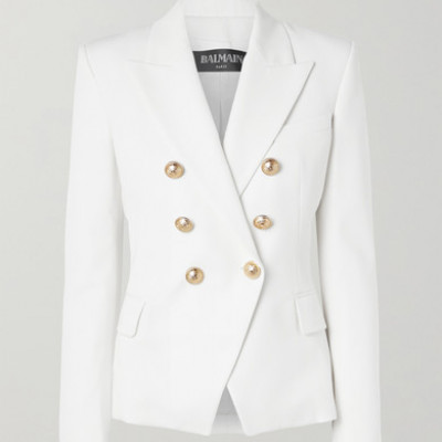 Balmain - Double-breasted Wool-twill Blazer - White