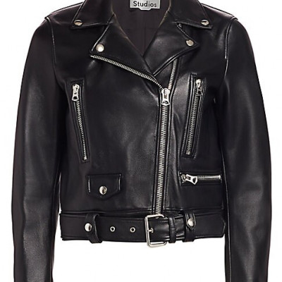 Acne Studios Womens Leather Moto Jacket - Black - Size 40 (8)