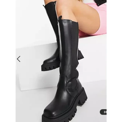 Chestnut square toe chunky knee boots in black