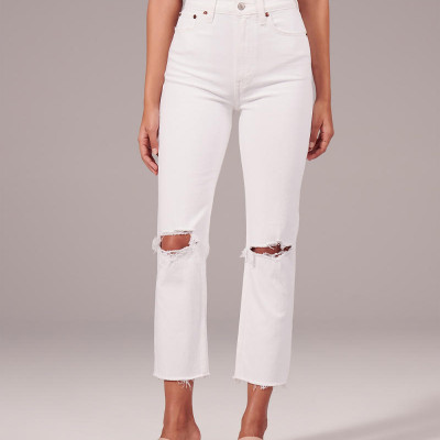 Ripped Ultra High Rise Ankle Straight Jeans