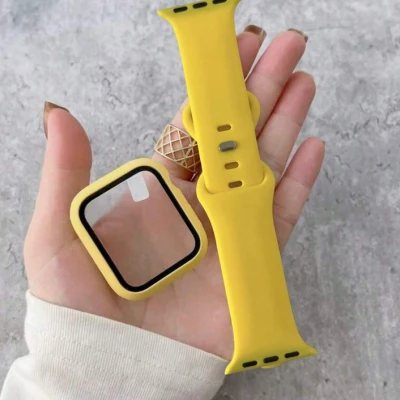 2-In-1 Band And Case Set: Soft & Comfortable Yellow Silicone Sport Watch Band, Ultra-Thin Tempered Glass Screen Protector Case, Compatible With Apple Watch Series Ultra/SE/8/7/6/5/4/3/2/1, 38/40/41/42/44/45/46/49mm | SHEIN USA