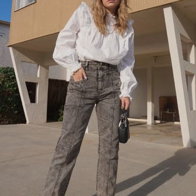 BDG Sofia Yoke High-Waisted Jean - Acid Wash - Grey 27 at Urban Outfitters