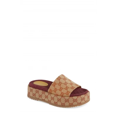 Gucci Angelina GG Supreme Platform Slide Sandal in Beige at Nordstrom