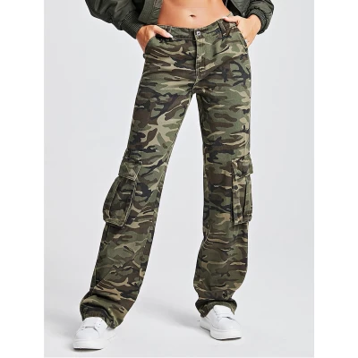 Camo Print Flap Pocket Side Cargo Jeans