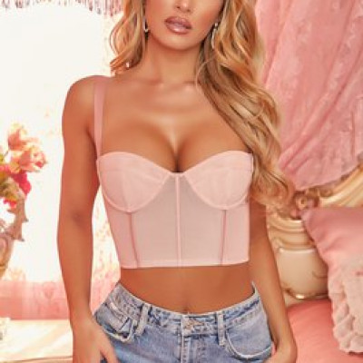 Love Letter Mesh Underwired Corset Crop Top In Blush