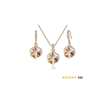 Colorful Cubic Austrian Crystal Pendant Necklace and Earring Set