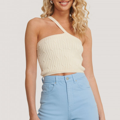 One Shoulder Knit Top - Offwhite