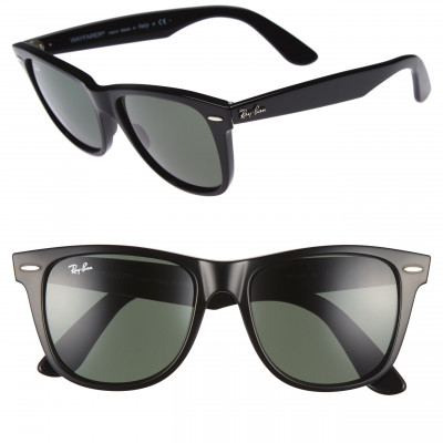 Mens Ray-Ban Classic Wayfarer 54mm Sunglasses - Black/ Green