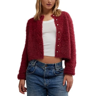 Women's Celeste Heart-Button Fuzzy Cardigan