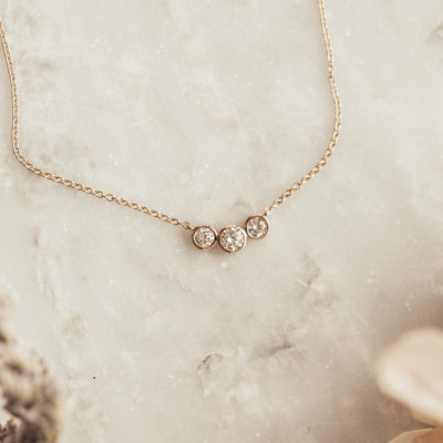 Three Diamonds in Bezels on Chain Necklace 14k