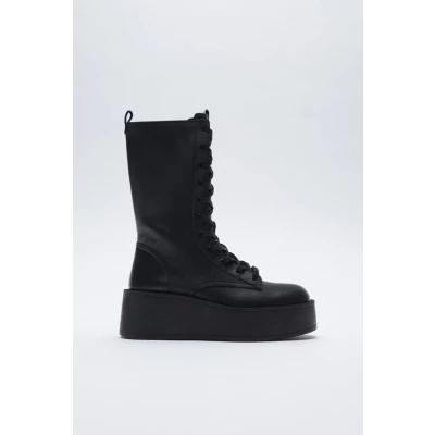 FLAT PLATFORM LEATHER BOOTS