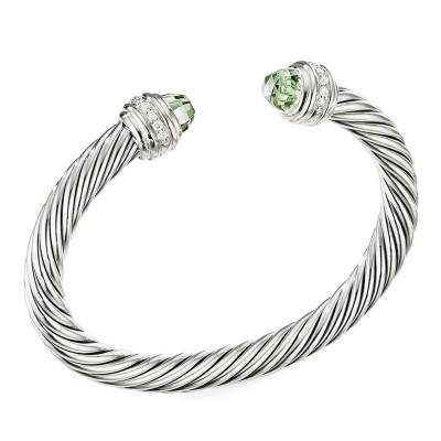 Cable Bracelet w/ Diamonds & Prasiolite