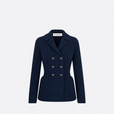 Ribbed Knit Bar Jacket Navy Blue Double-Breasted Virgin Wool