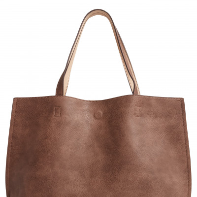 Street Level Reversible Faux Leather Tote & Wristlet - Brown