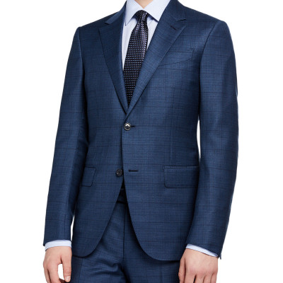 Mens Windowpane Wool/Silk Two-Piece Suit, Blue
