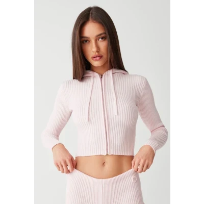 Aimee Ribbed Cloud Knit Hoodie - Rose Quartz