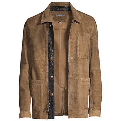 John Varvatos Mens Suede Jacket - Sandstone - Size 44 (34)