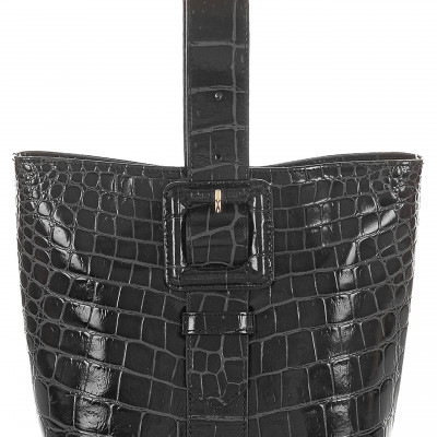 Brahmin Faith Croc Embossed Leather Wristlet Pouchette Bag - Black