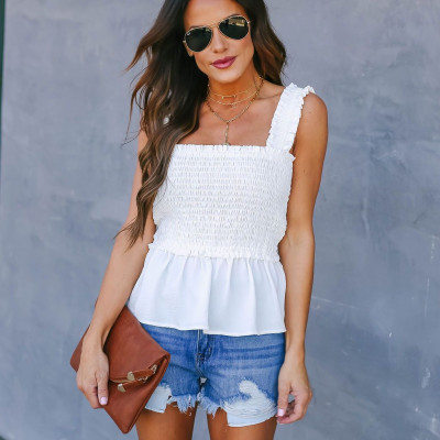 JUMP SHIP SMOCKED PEPLUM TANK