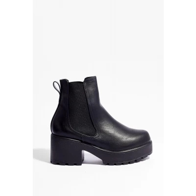 Womens Faux Leather Platform Heeled Chelsea Boots - Black - 5, Black