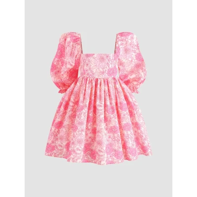 Floral Pink Puffy Dress - LookSKY