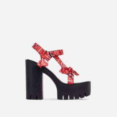 Backstage Platform Heel In Red Bandana Print