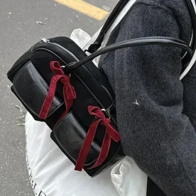 Flap Pocket Panel Faux Suede Bowler Bag